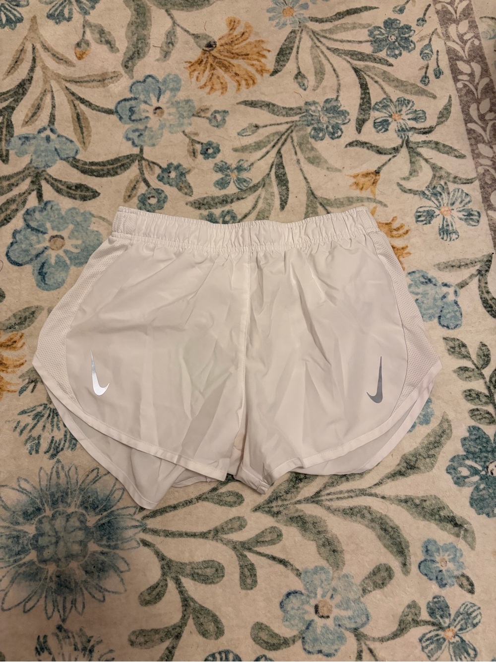 Nike White Athletic Running Shorts with Reflective Swoosh